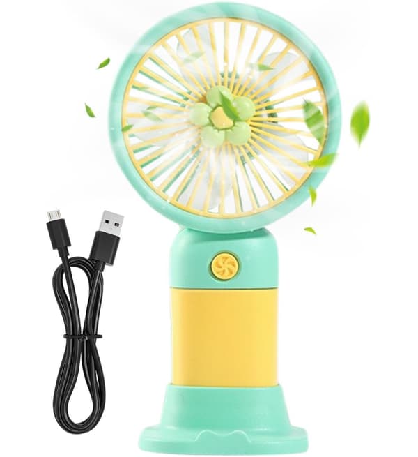 Stille personlig ventilator (7,8 × 5,3 × 15 cm), USB genopladelig, med base; bærbart design (J)