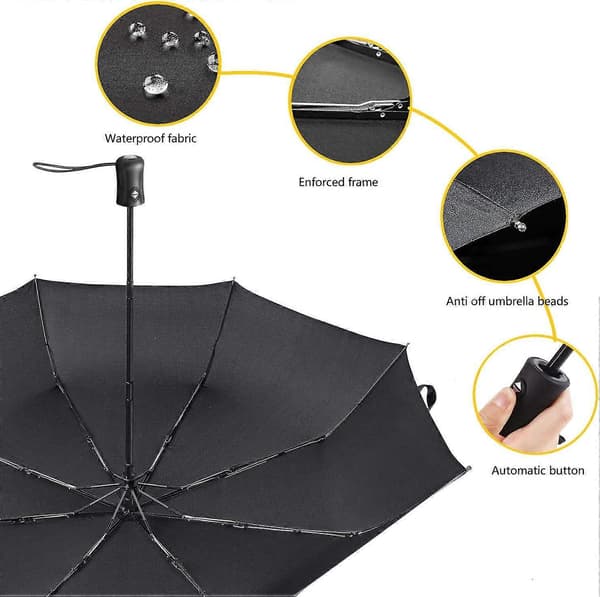 Rejseparaply Kompakt Sammenfoldelig Solparaply Letvægts Automatisk Åbn Luk til Kvinder Parasol Sort[J]