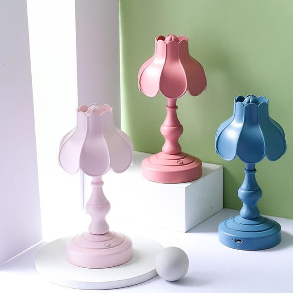 LED-lys Lotusform USB Mini Retro Øyebeskyttende Bordlampe for Hjem Nattbord Studier