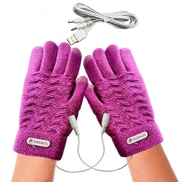 Vinter Full Finger Stickade Uppvärmda Handskar 45°C USB Uppladdningsbar Termisk Utrustning för Kvinnor