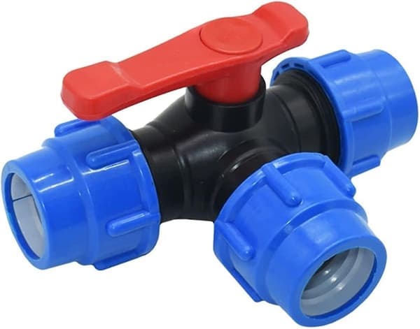 Snabbkoppling 3-vägs kulventil PVC-slangkoppling, 25 mm storlek