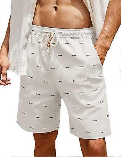 Linshorts for menn Uformell elastisk midje snøring Sommerstrandshorts