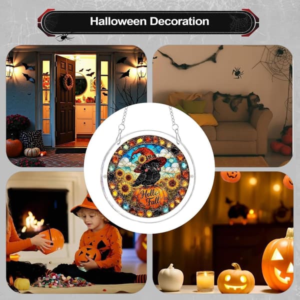 Akrylpuslespill solfanger – 2D DIY-dekorasjon (ugle/gresskar) for høst og Halloween (J)