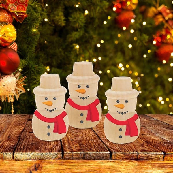 DIY Træ Sneemand Håndværk til Indretning 10 Stk Håndmalede Julepynt