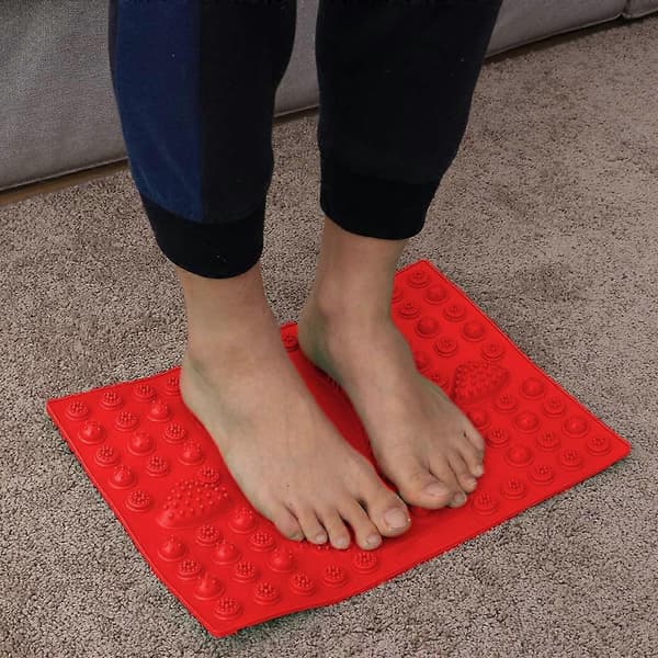Massage Mat Wonder, överlappande noder, överlägsen dränering, idealisk för badrumsanvändning Red