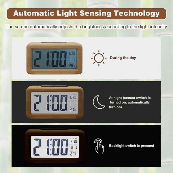 Stort LED digitalt vækkeur med smart sensor natlys og 12/24 timers display