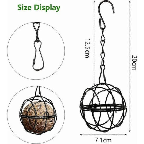 4 stk. hængende fuglefoderautomater i metal til fedtkugler indendørs udendørs sort 7 cm diameter fødevaredispenser med 4 S-formede [XR][J]