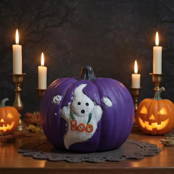 Samleobjekt Halloween-dekorasjon: skummelt gresskar, rekvisitt, spøkelsesgresskarfigur (J)