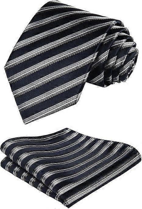 Herre bryllupsslips ternet/houndstooth slips og lommetørklæde Herre slips og lommetørklæde sæt (A-Navy/Grå) [XR][J]