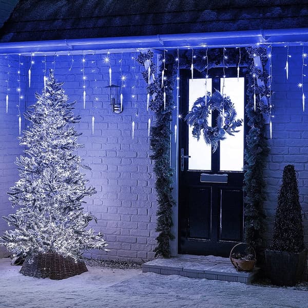 Julelys, LED lyskæde, 8 tilstande istaplys (3,5M blåt lys)[J]