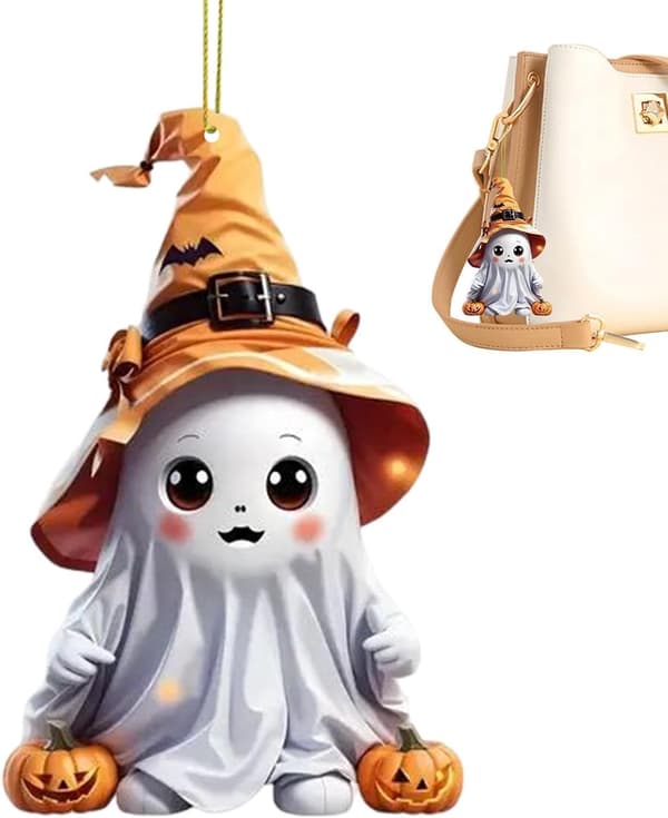 Halloween bildekorasjon: søt 2D akryl spøkelsesvedheng, Halloween-pynt (J)