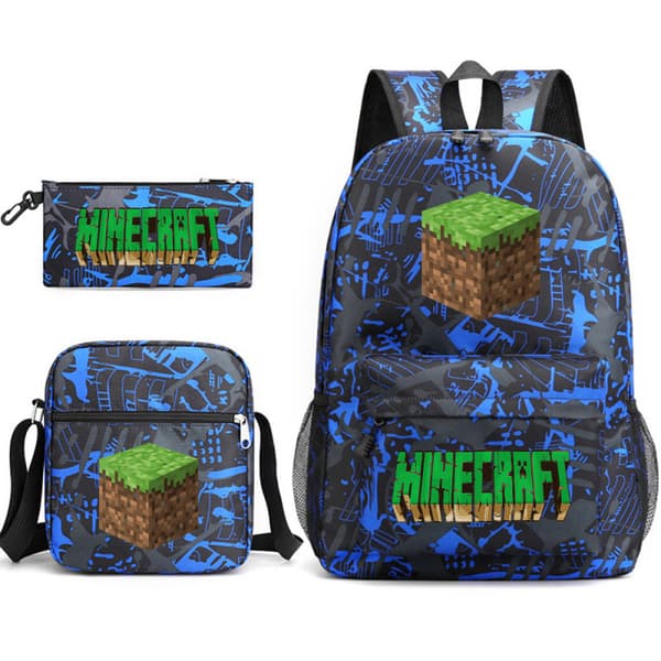 Minecraft Skolväska Ryggsäck Pennfodral Axelväska Tre-delat Set (J) Pattern ~2 3PC