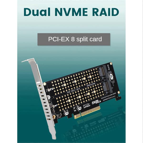 2X PCI-E X8 Dobbel Disk RAID-kort NVME M.2 M KEY SSD Utvidelsesadapter Utvidet Dobbel NVME RAID PCI-E X8 Splitterkort[J] Black