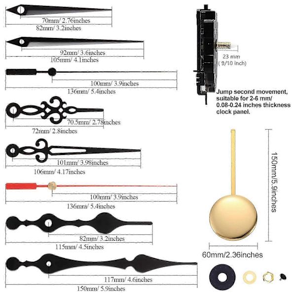 Väggklocka Rörelse DIY Kit Quartz Pendel 3 Handpar