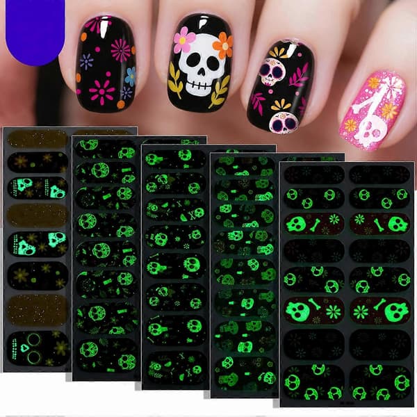 Selvlysende Halloween-negledesign - Neglefoliesett