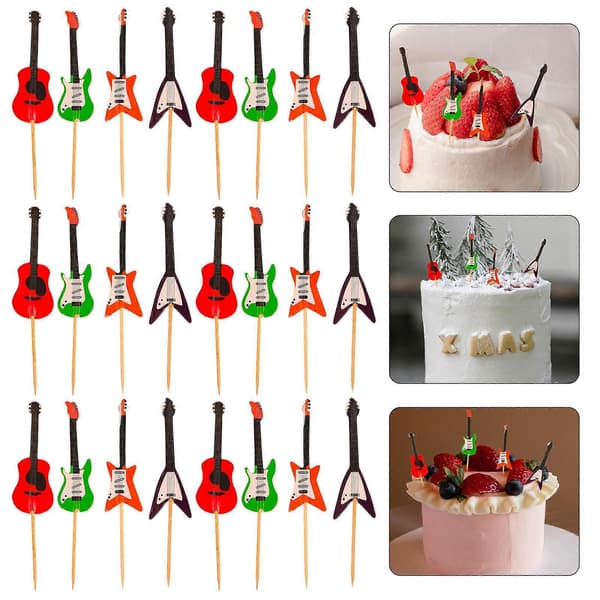 Guitar Cupcake Toppers Festartikler til kagedekoration 24 stk. sæt