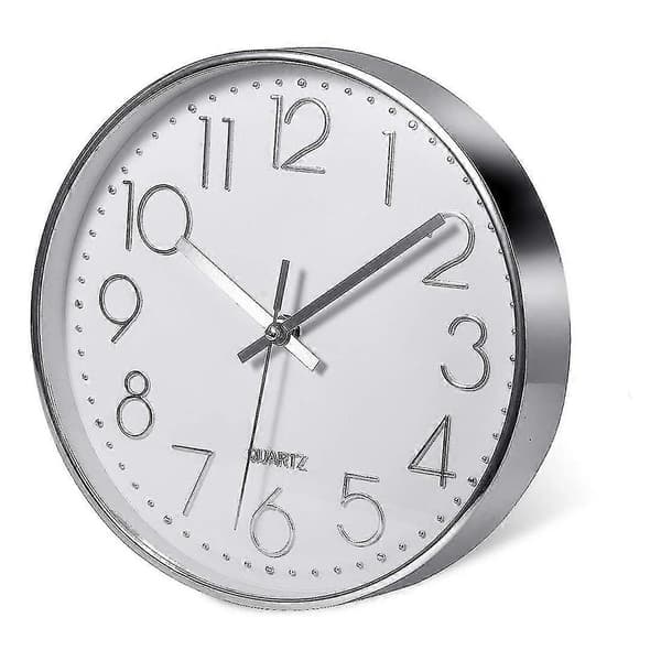 Premium Silver Väggklocka, Modern Tyst Väggklocka Kontor Kök (25cm, Silver)