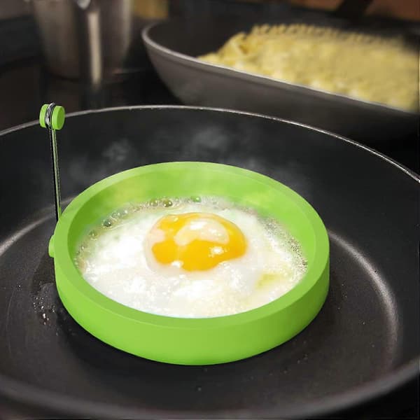 4 stk silikon eggeringform, non-stick pannekakeform kokering rund med håndtak (grønn)