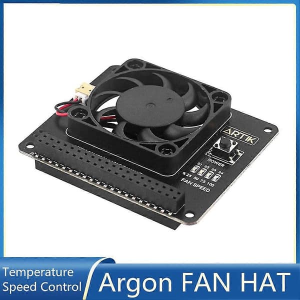 Argon FAN HAT til Raspberry Pi 4B 3B+ 3B Temperaturstyret blæser med funktionsafbryder understøtter Argon NEO-kabinet[J] Black