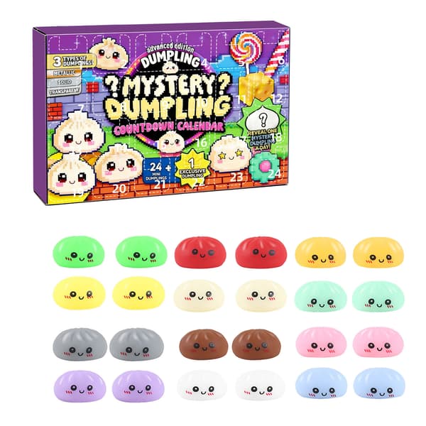 Dumpling Squishy, 2026 Mystery Dumpling Squishies Countdown Calendar, 24 tilfeldige overraskelses-dumpling squishies, stresslindrende sensorisk fidget [J]