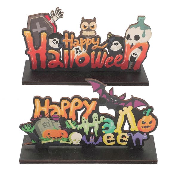 Halloween Dekorationer Trä Mittpunkt Skylt Set 2st