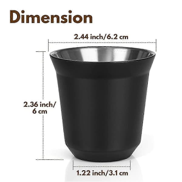 Espressokopper i rustfrit stål, 2 stk., 80 ml, dobbeltvægget demitasse
