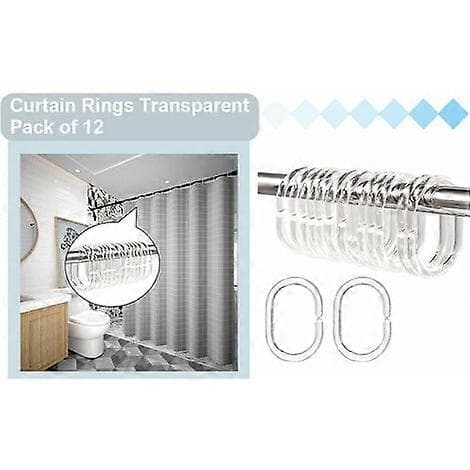 12 delar transparent gardinring, duschring i plast, C-formad duschdraperi