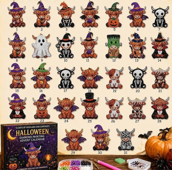 Gör-det-själv-hantverksprojekt: 2D Halloween-ko diamantmålning prydnad, PVC Days A