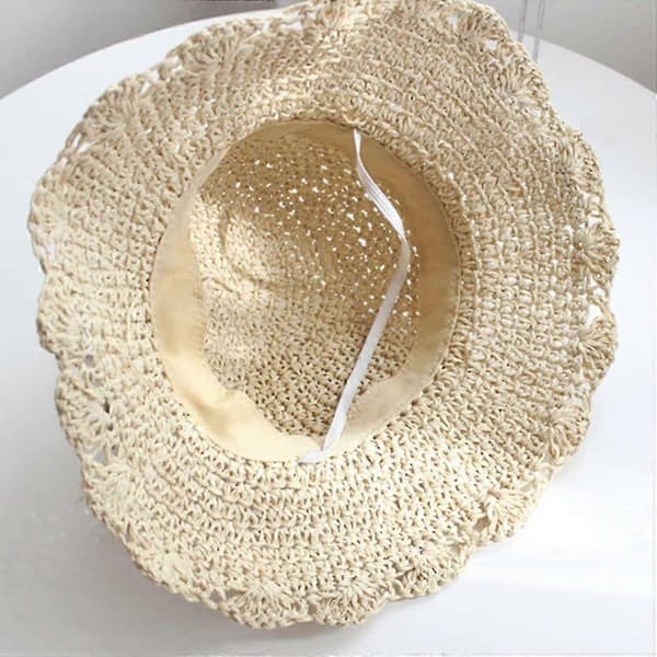 Sommerhat til kvinder, beige, UV-beskyttelse, foldbar, bred skygge, strandhat