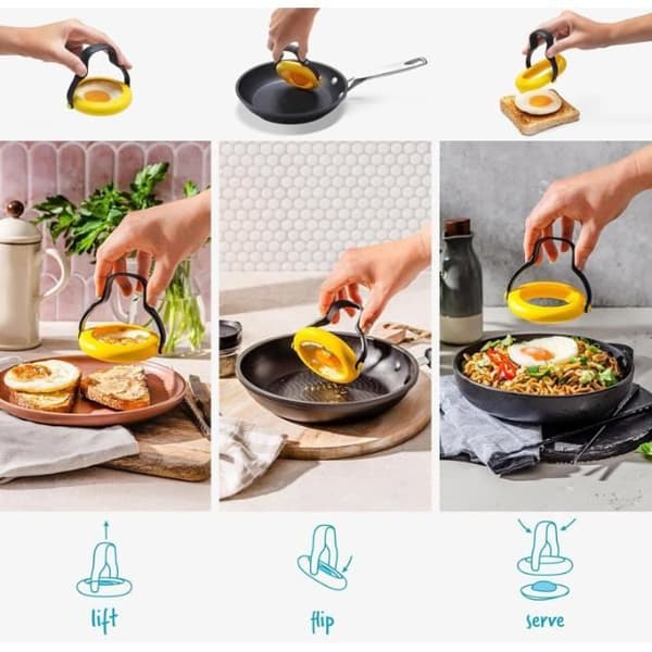 Silikonform for stekt egg, non-stick pannekakeform, silikon eggringer, 360 graders roterende håndtak for stekte egg