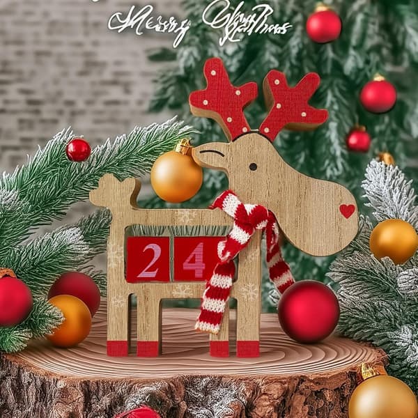 Adventskalender i tre, 3D-hjort skrivebordspynt (J)