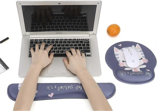 Tastatur håndledsstøtte og musemåtte med håndledsstøtte, hukommelsesskum sæt til computer/bærbar/Mac, gaming og kontor, holdbar (sød kat) [J]