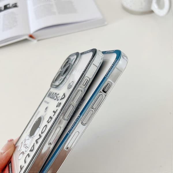 til iPhone 14 Pro Max Klart Sødt Cover, Cool Tegneserie Astronaut Rumraket Måne Design Stilfuld Bumper (Sort Mars, iPhone 14 Pro Max)[J]