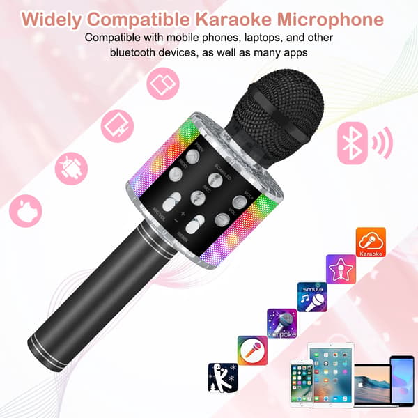 Karaokemikrofon for barn, bærbar trådløs Bluetooth-mikrofon med LED-lys for gutter og jenter Svart[J]