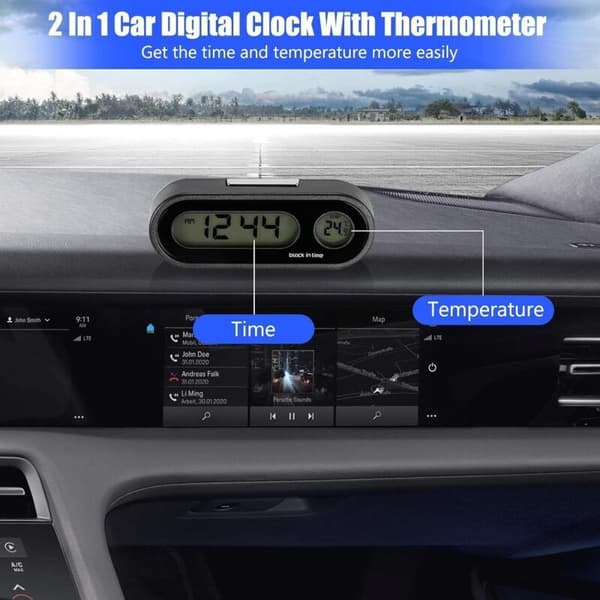Bilur. Digitalt bilur med termometer. Mini køretøjs instrumentbræt ur (Bil digitalt ur termometer)