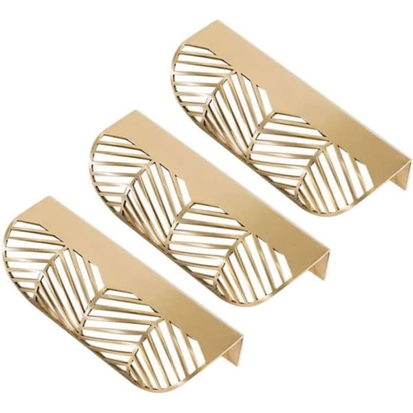 Möbelhandtag, guldlövformade handtag, guldlövknoppar, 3 stycken[J]