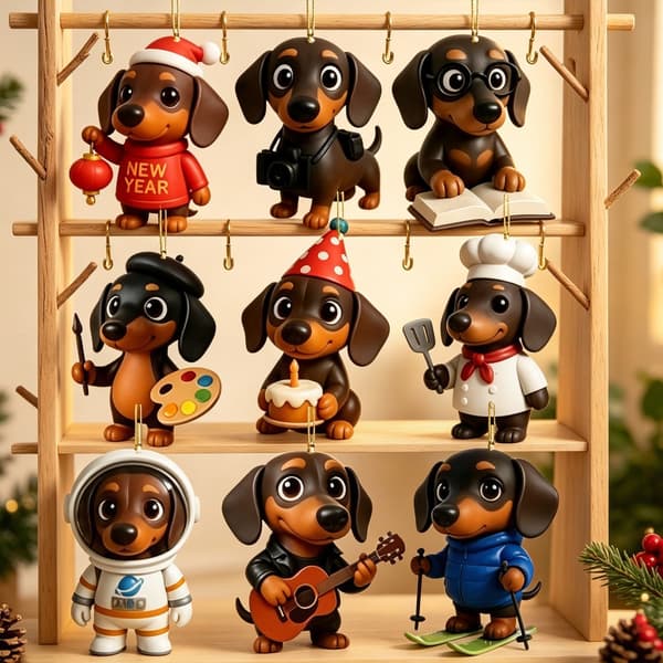 Julekalender (24 dager) – Flat 2D Akryl Samleobjekt – Dachshund Design Julekalender (J)