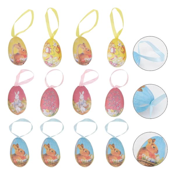 Barne påskeegg leker til påske 12 stk DIY egg anheng dekorasjoner [J]