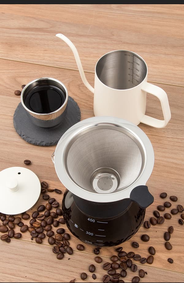 Kaffefilter i rustfrit stål, papirløst, permanent pour-over filter til brygning af en kop, til manuel kaffemaskine