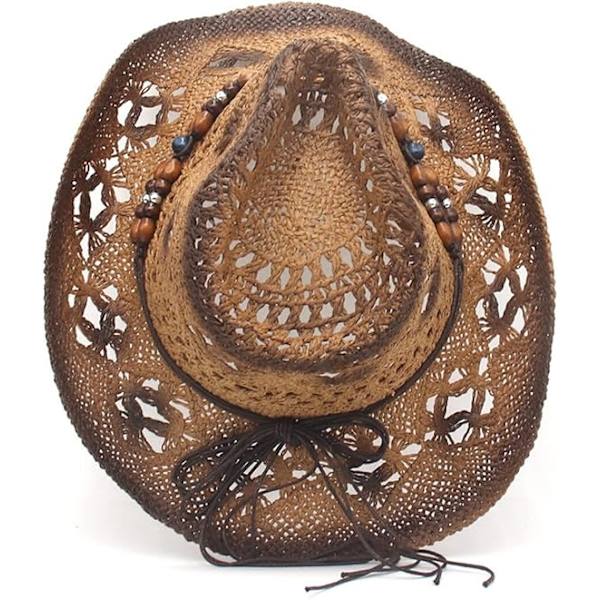 Hule stråcowboyhatte til kvinder - Sommer strandhat Western solhat Bøjelig Boho stråcowboyhat