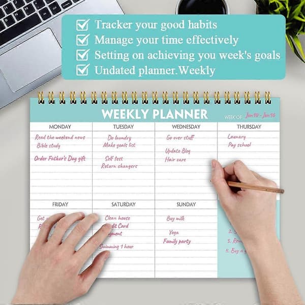 Ukentlig Planlegger Notisblokk - Ukentlige Planleggere Vanetracker Journal Teal