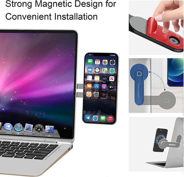 Magnetisk bærbar telefonholder til bærbar computer, MagSafe-tilbehør, foldbar og justerbar computerskærm side telefonholder til iPhone 13 Pro Ma[J] Silver