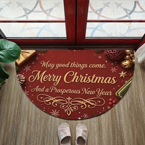 Halvcirkelformet dørmåtte med Merry Christmas-tryk 60x90cm