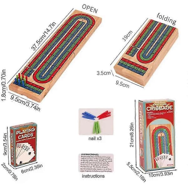 Tre Cribbage Brettspill Klassisk 3-spors Cribbage Brett Med 9 Cribbage Pinner Bærbart Kort Brettspill For Voksne Innendørs og Utendørs[J]
