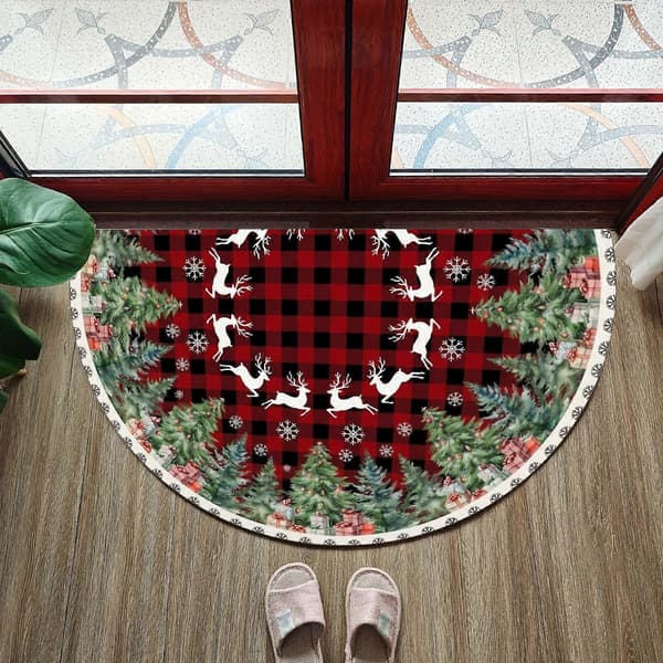 Halvcirkelformad dörrmatta med tryckt julstjärnedesign 60x90cm