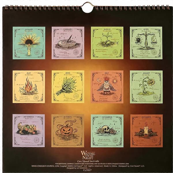 Veggkalender 2027 med timeglasskunstdesign Witching Hour