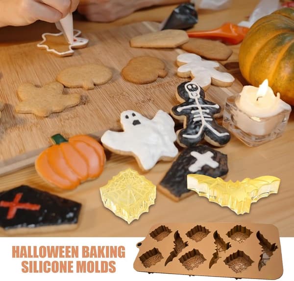 Genanvendelige silikone Halloween flagermusforme, græskarform, sæbeforme til kager, slik (J)