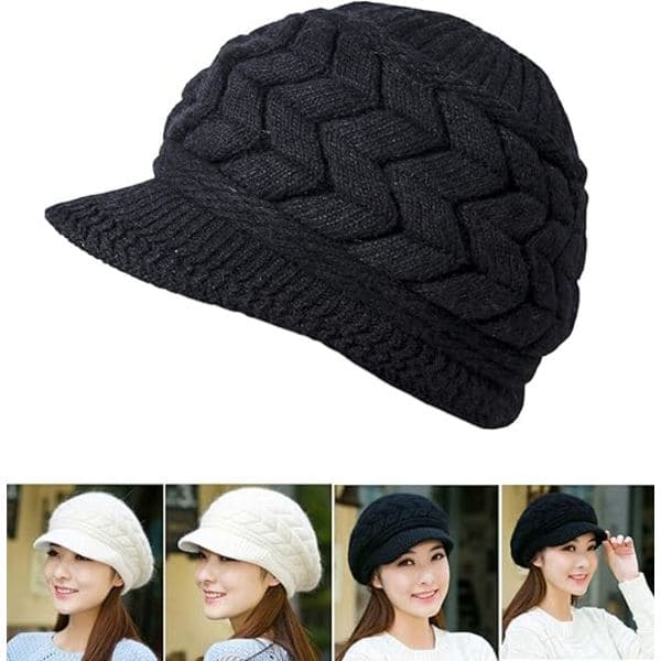 2-pack Dam Vinter Varm Stickad Mössa Slouchy Beanie med Skärm