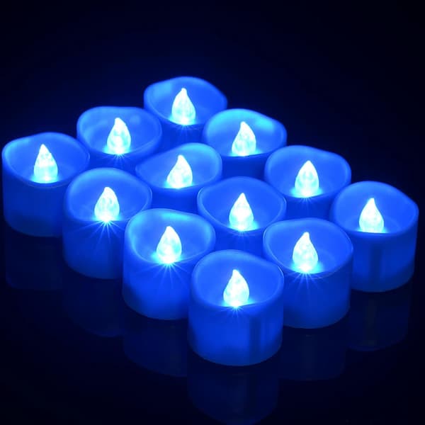12 stk LED-lys med timer, flimrende lys for bryllups- og datodekorasjon blå blå blå blå