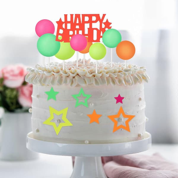 Neon fødselsdagsfestdekorationer Glow Cake Topper til 40 stk. kagepynt